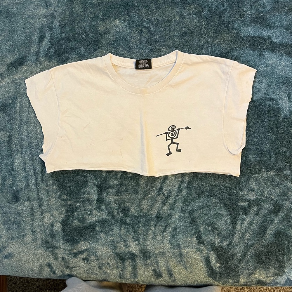 White medium stussy crop top w/ graphic on back